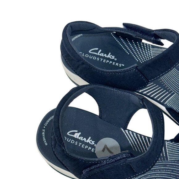 Clarks Cloudsteppers Women Navy Bow Sandals Size 7 Cushioned Lightweight Comfort - Picture 8 of 14